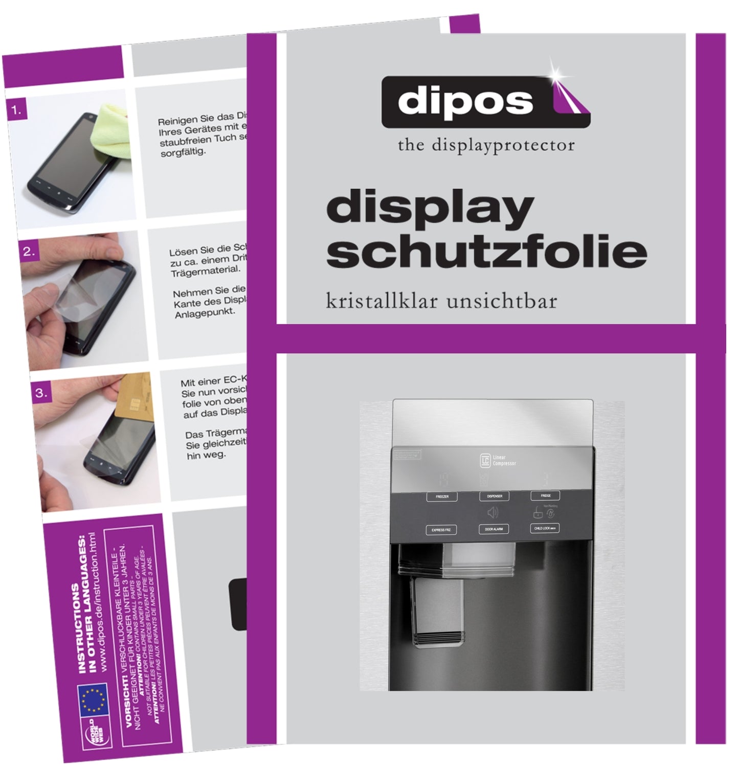 Klare Displayschutzfolie von dipos passend für LG GSJ 361 DIDV, präziser Zuschnitt und blasenfrei montiert