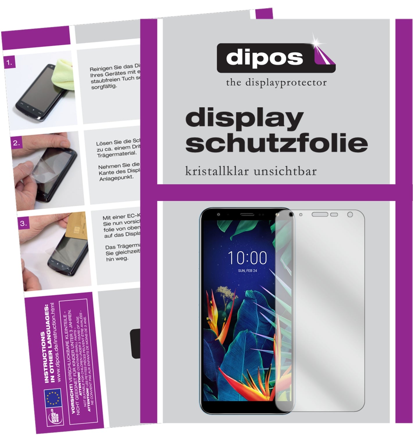Klare Displayschutzfolie von dipos passend für LG K40, präziser Zuschnitt und blasenfrei montiert
