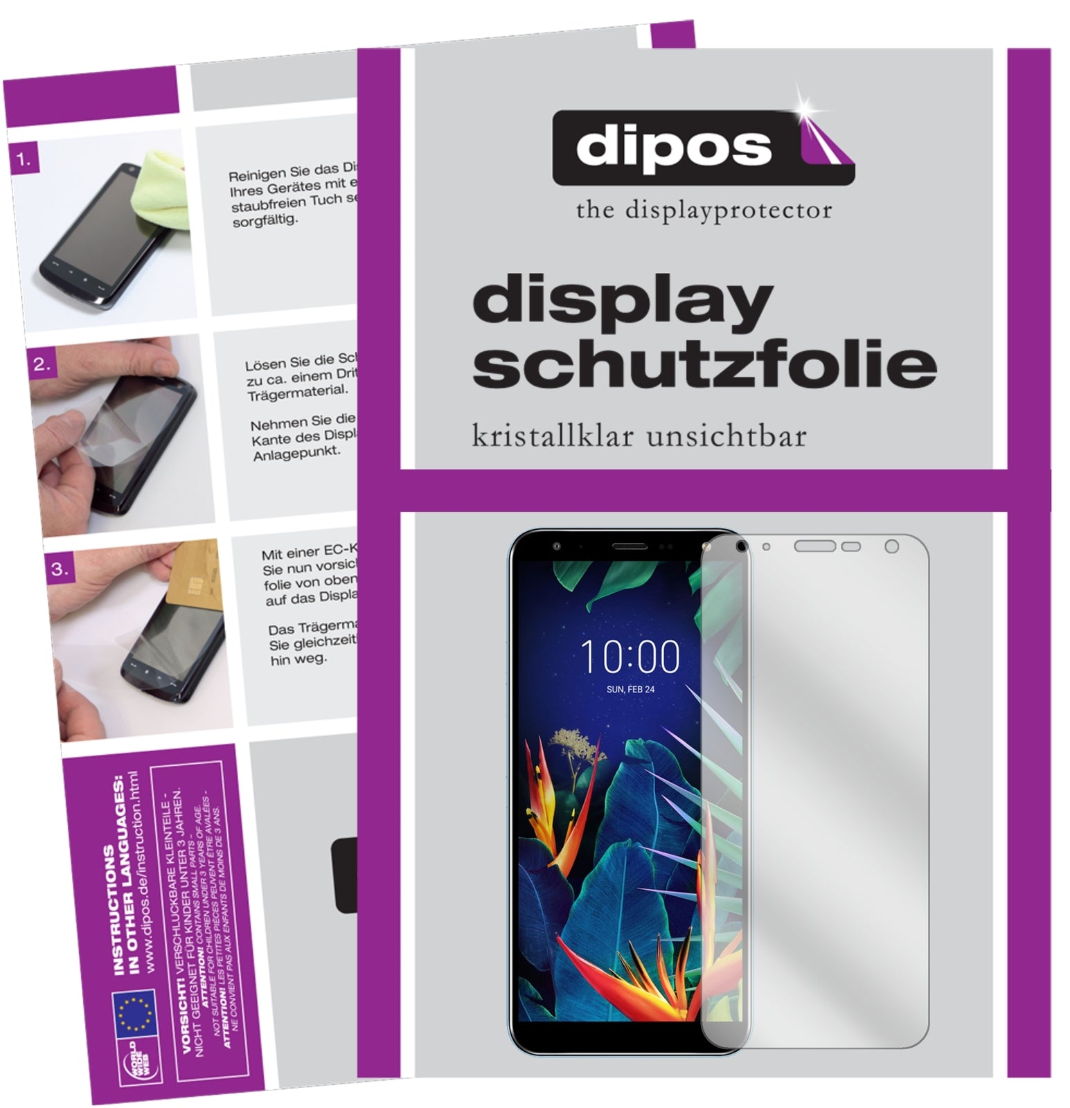 Klare Displayschutzfolie von dipos passend für LG K40, präziser Zuschnitt und blasenfrei montiert