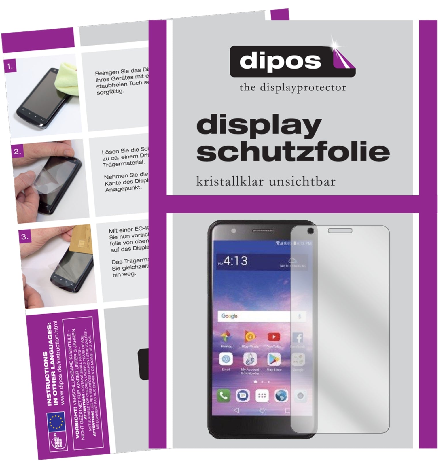 Klare Displayschutzfolie von dipos passend für LG Premier Pro L413DL, präziser Zuschnitt und blasenfrei montiert