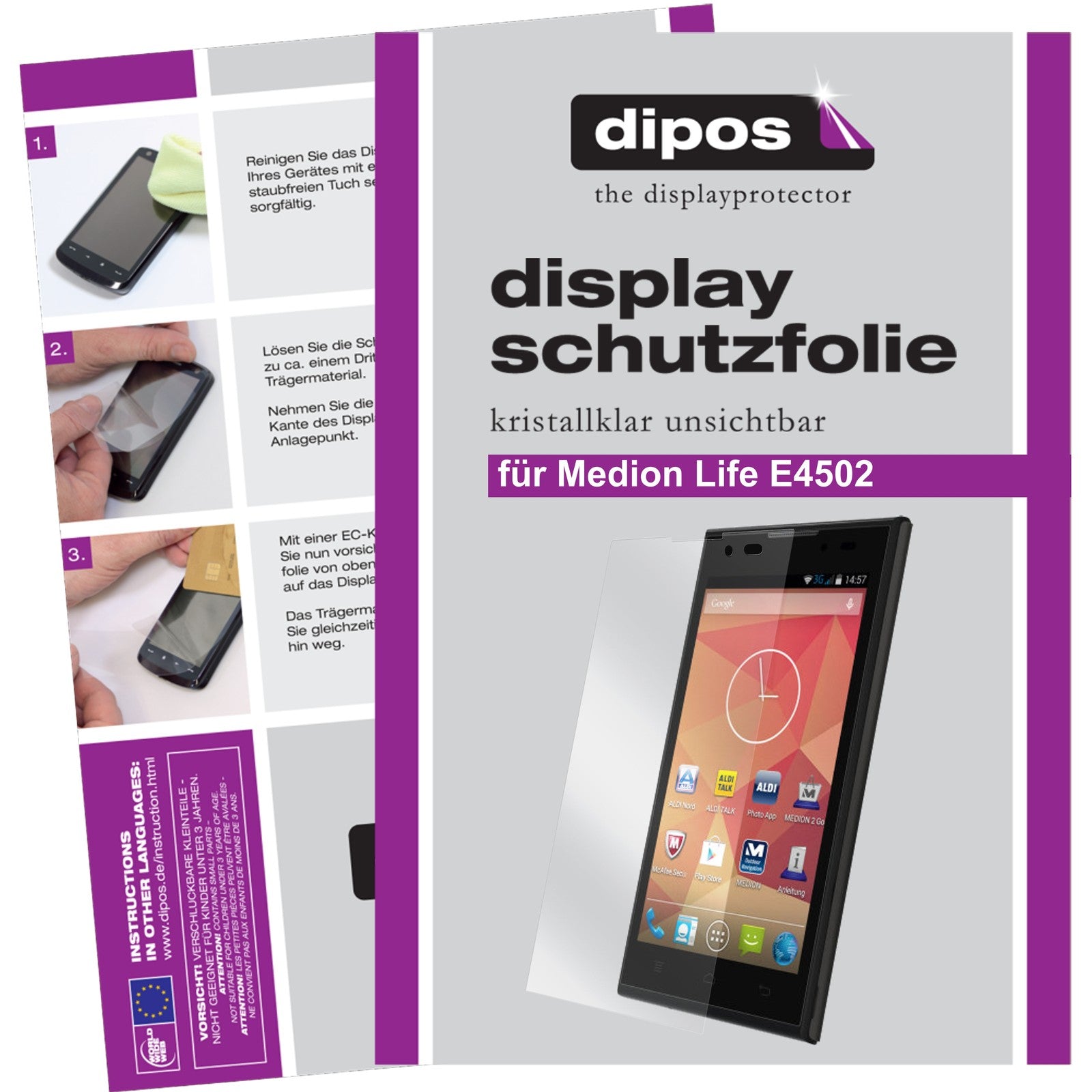 Klare Displayschutzfolie von dipos passend für Life E4502 Medion, präziser Zuschnitt und blasenfrei montiert
