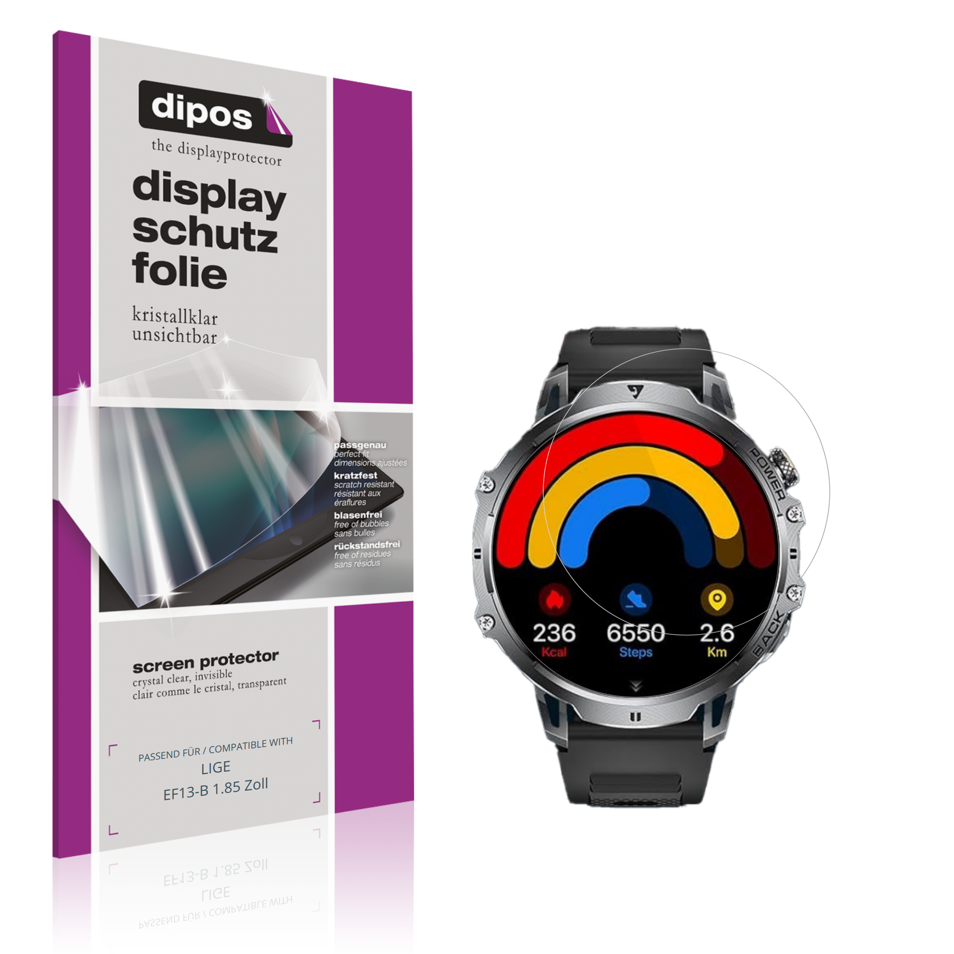 Klare Displayschutzfolie von dipos passend für LIGE EF13-B 1.85 Zoll, präziser Zuschnitt und blasenfrei montiert