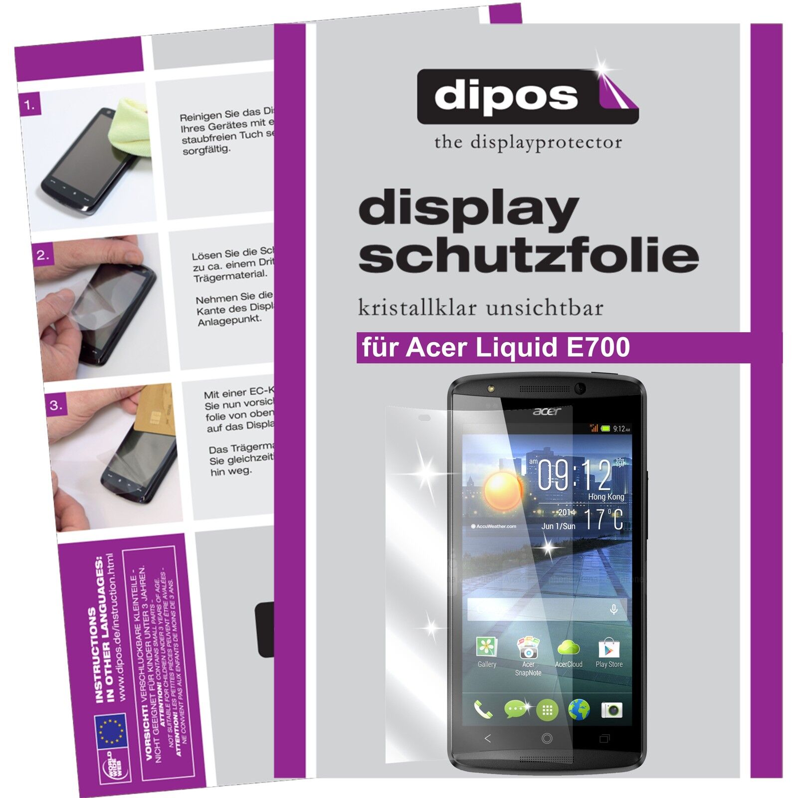 Klare Displayschutzfolie von dipos passend für Liquid E700 Acer, präziser Zuschnitt und blasenfrei montiert