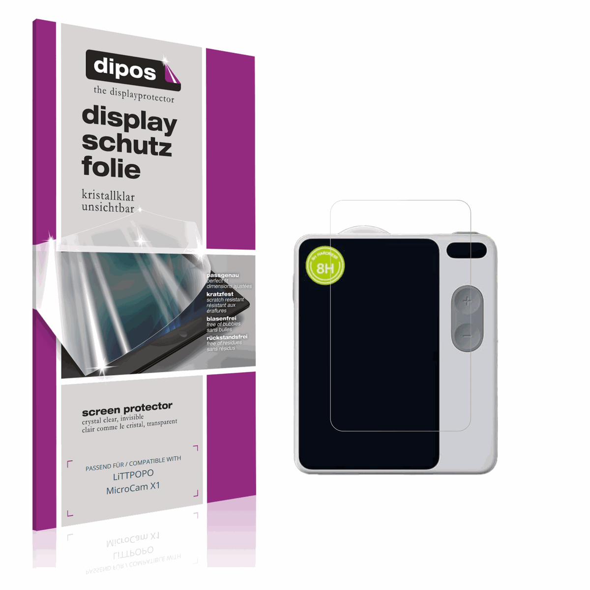 Klare Displayschutzfolie von dipos passend für LiTTPOPO MicroCam X1, präziser Zuschnitt und blasenfrei montiert