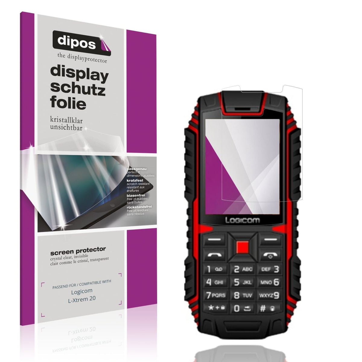 Klare Displayschutzfolie von dipos passend für Logicom L-Xtrem 20, präziser Zuschnitt und blasenfrei montiert