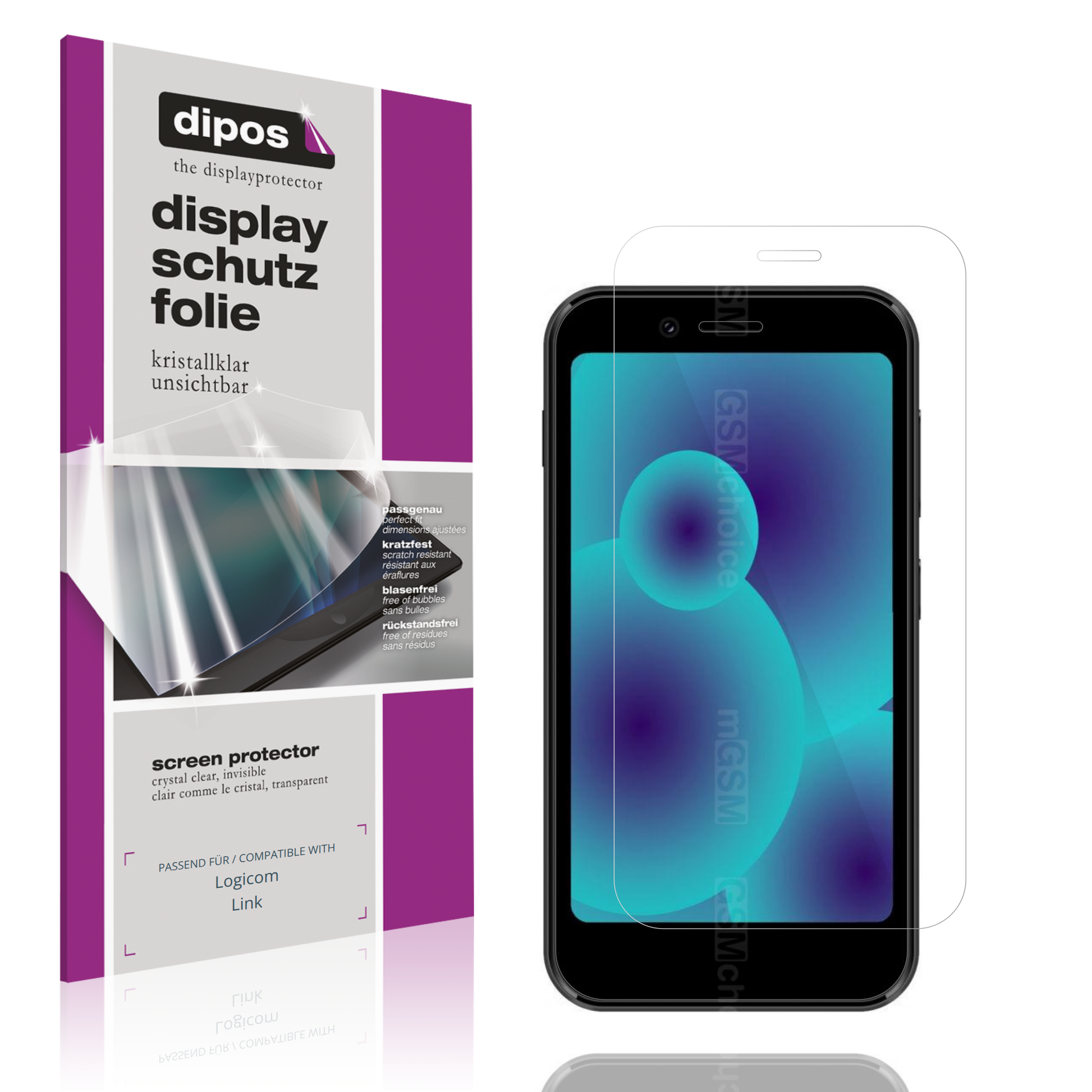 Klare Displayschutzfolie von dipos passend für Logicom Link, präziser Zuschnitt und blasenfrei montiert