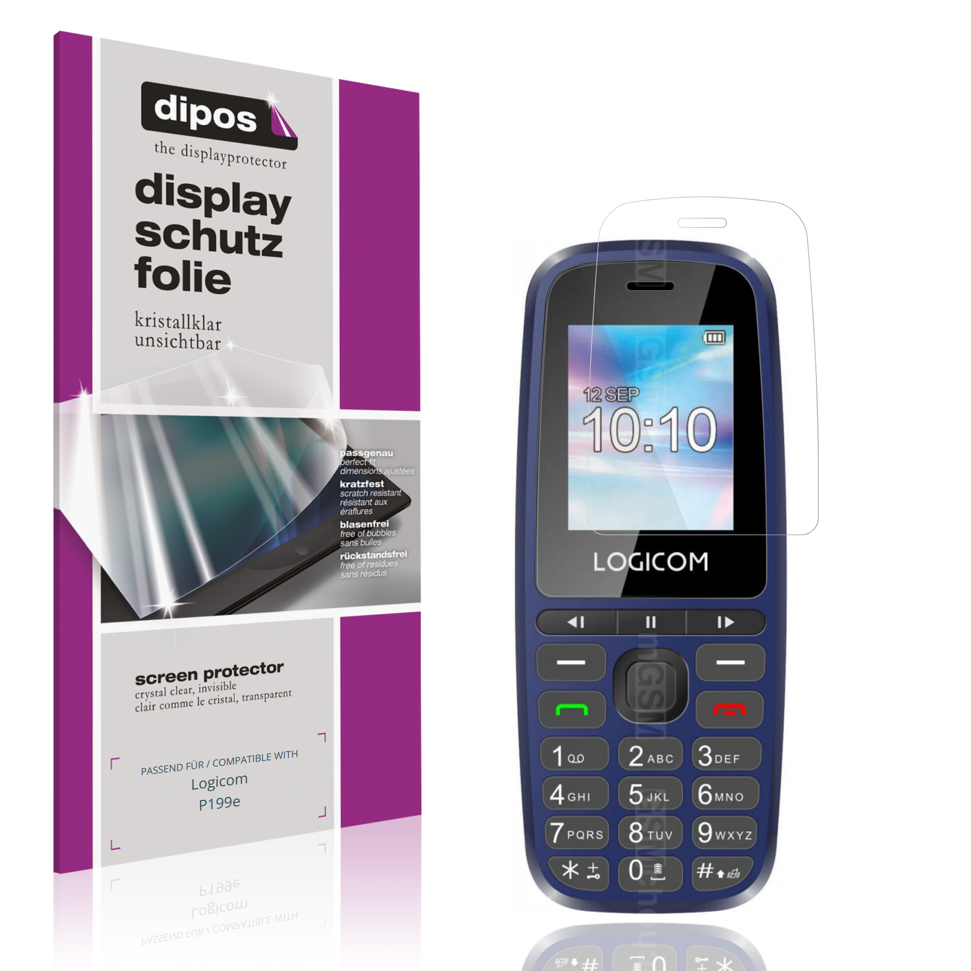 Klare Displayschutzfolie von dipos passend für Logicom P199e, präziser Zuschnitt und blasenfrei montiert