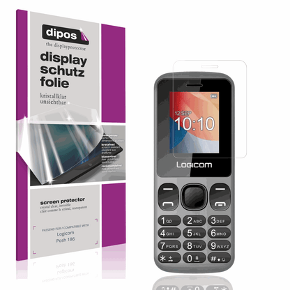 Klare Displayschutzfolie von dipos passend für Logicom Posh 186, präziser Zuschnitt und blasenfrei montiert