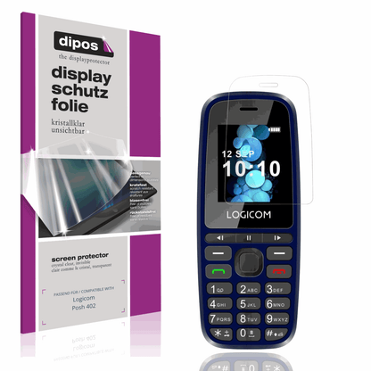Klare Displayschutzfolie von dipos passend für Logicom Posh 402, präziser Zuschnitt und blasenfrei montiert