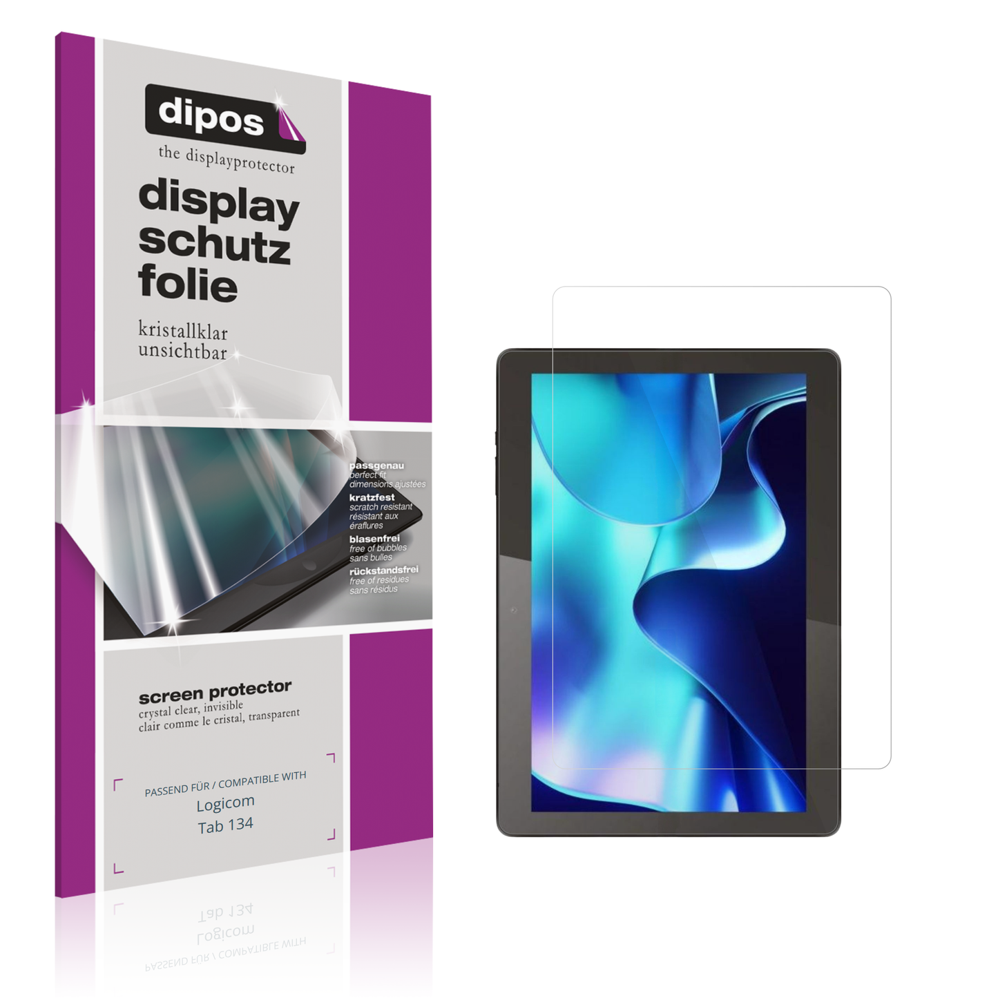 Klare Displayschutzfolie von dipos passend für Logicom Tab 134, präziser Zuschnitt und blasenfrei montiert