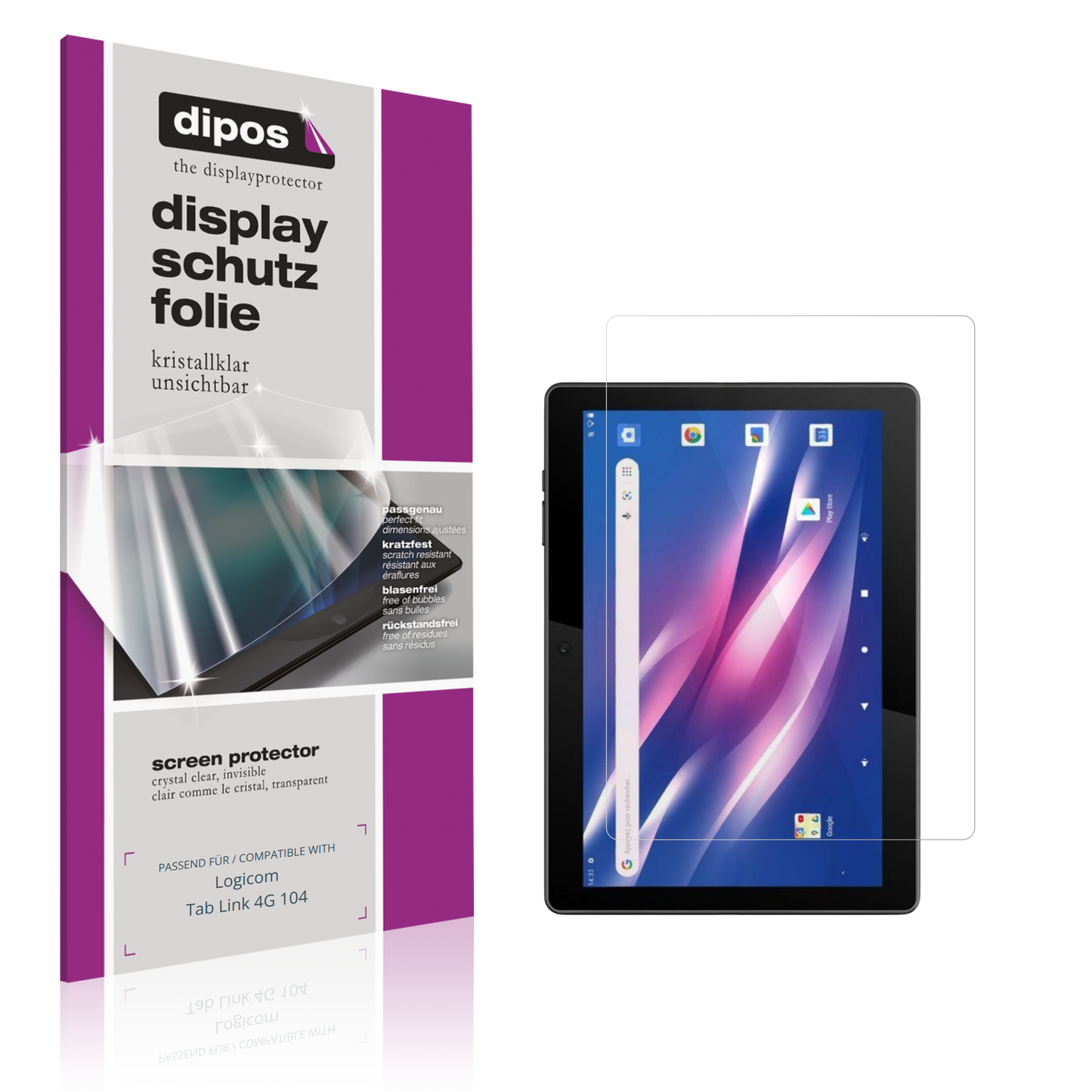 Klare Displayschutzfolie von dipos passend für Logicom Tab Link 4G 104, präziser Zuschnitt und blasenfrei montiert