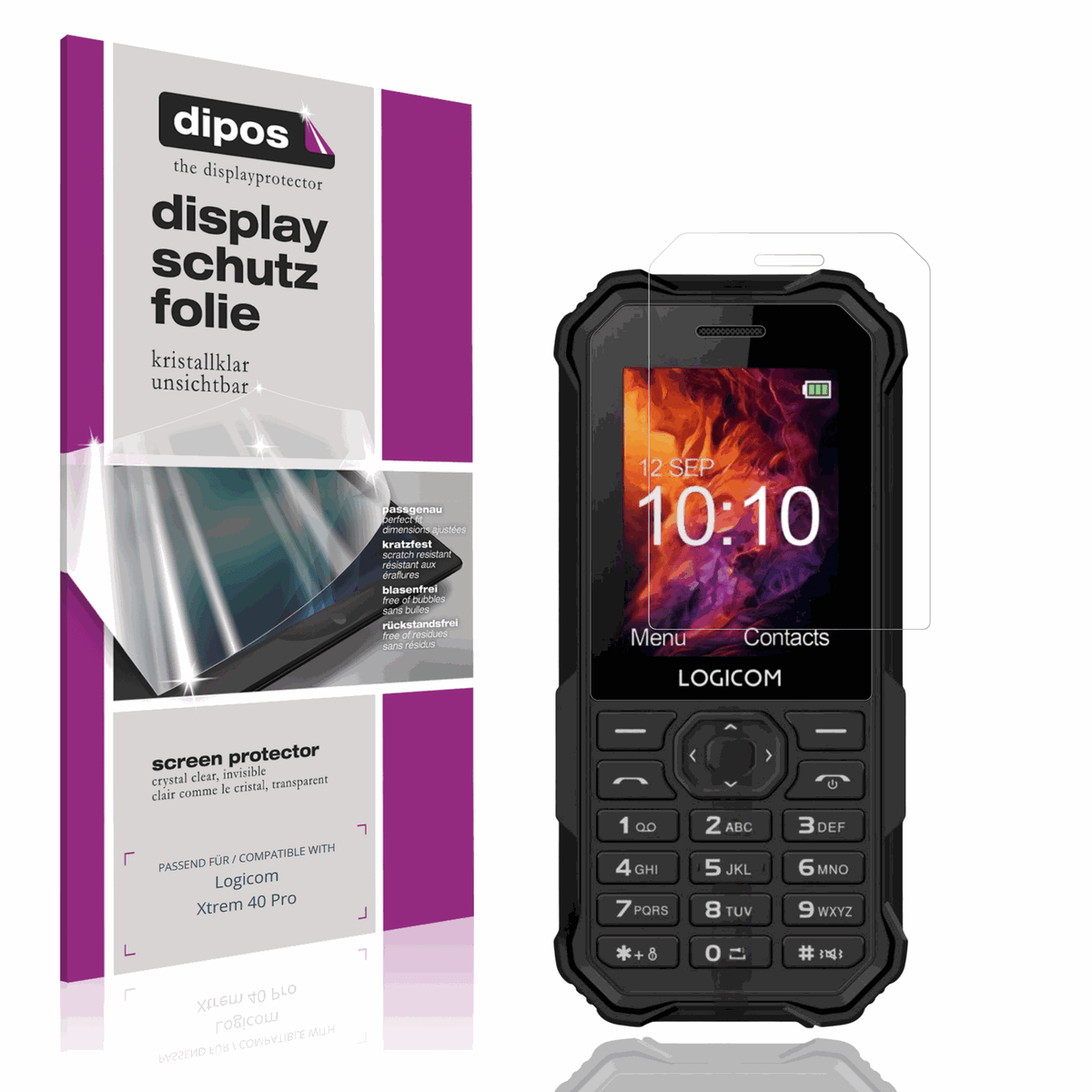 Klare Displayschutzfolie von dipos passend für Logicom Xtrem 40 Pro, präziser Zuschnitt und blasenfrei montiert