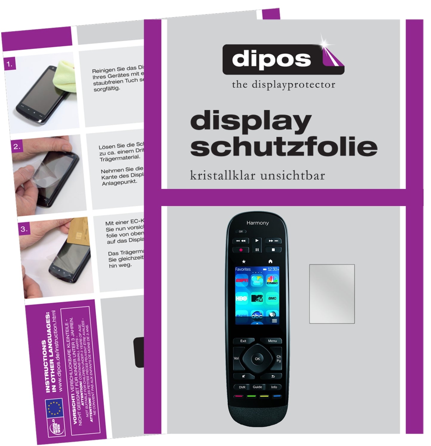 Klare Displayschutzfolie von dipos passend für Logitech Harmony Ultimate One, präziser Zuschnitt und blasenfrei montiert