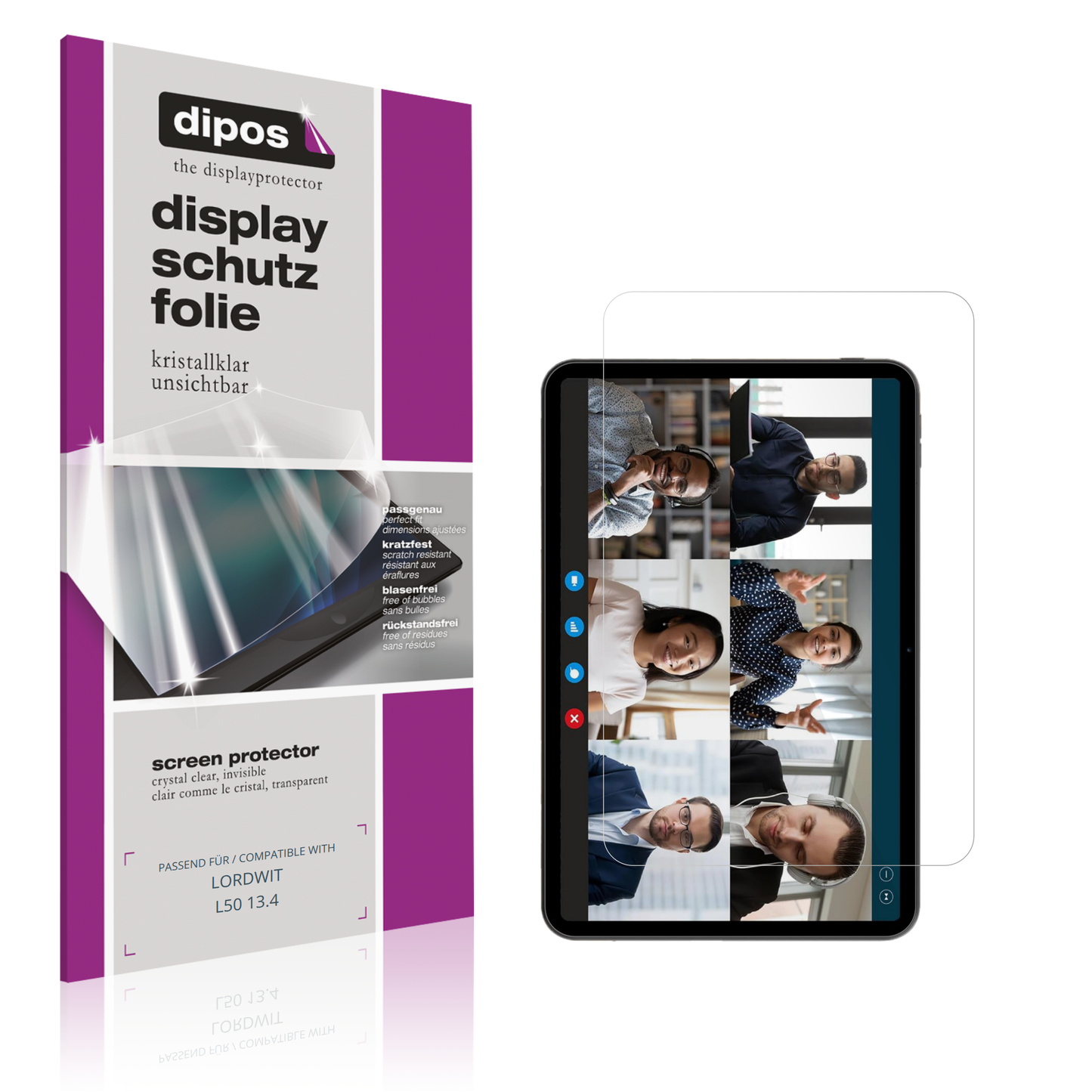 Klare Displayschutzfolie von dipos passend für LORDWIT L50 13.4, präziser Zuschnitt und blasenfrei montiert