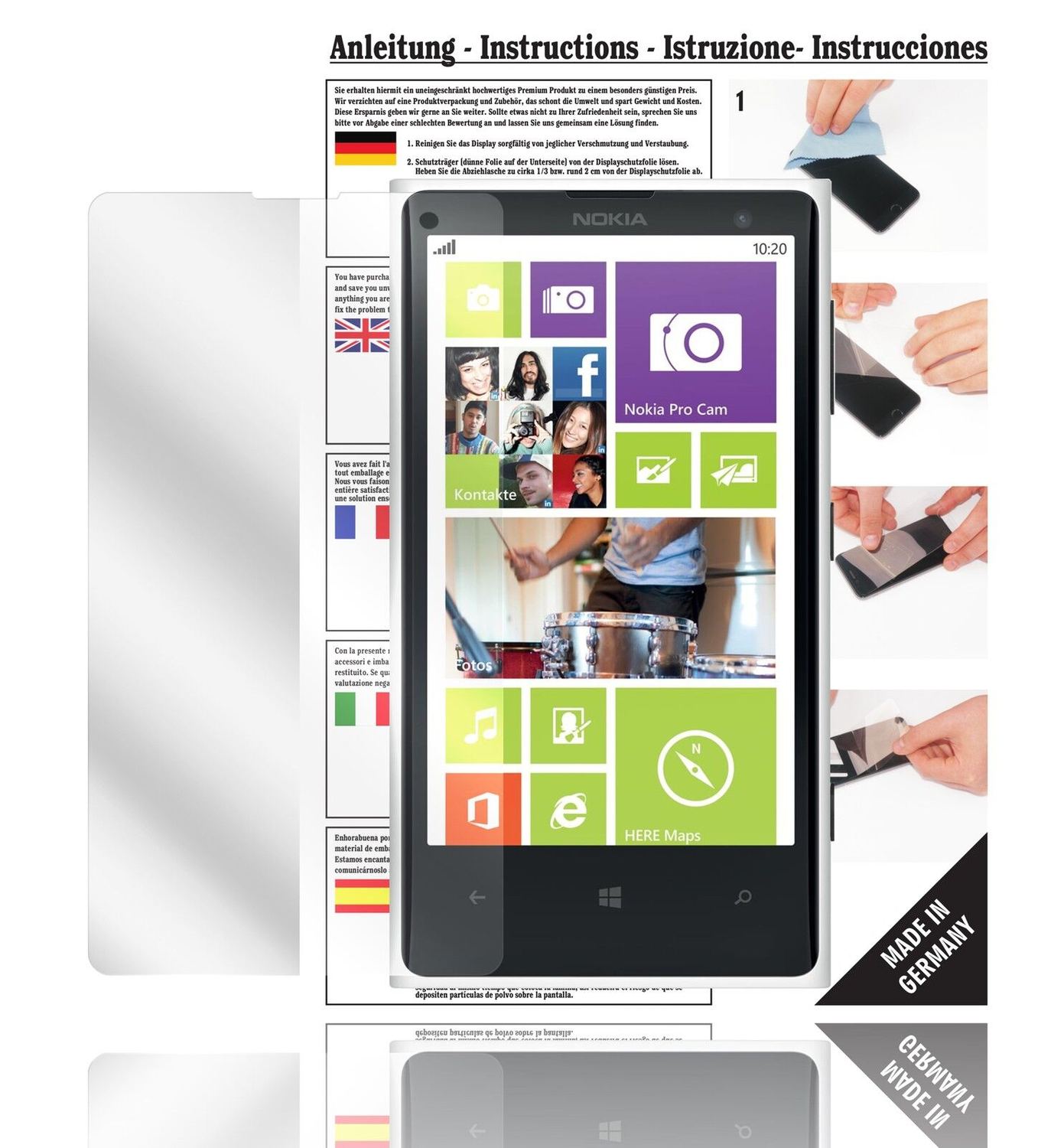 Klare Displayschutzfolie von dipos passend für Lumia 1020 Nokia, präziser Zuschnitt und blasenfrei montiert
