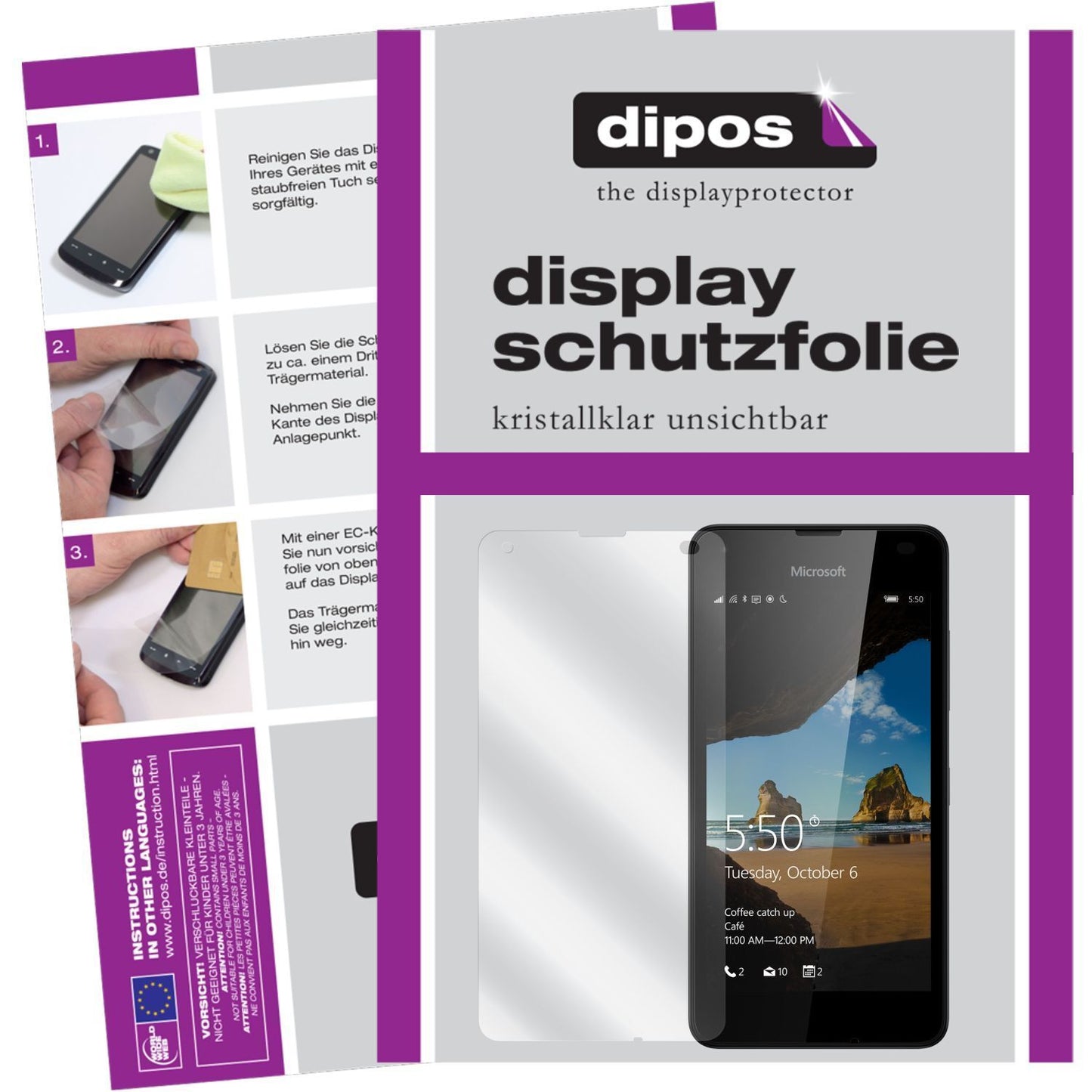 Klare Displayschutzfolie von dipos passend für Lumia 550 Microsoft, präziser Zuschnitt und blasenfrei montiert
