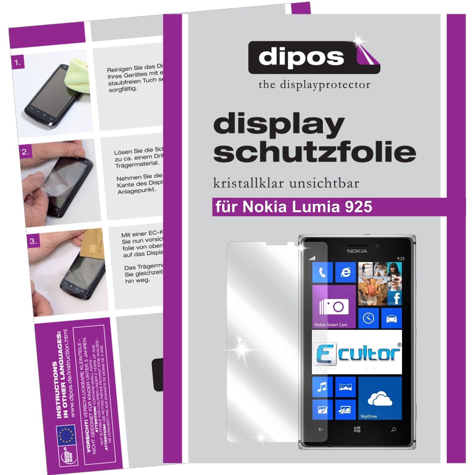 Klare Displayschutzfolie von dipos passend für Lumia 925 Nokia, präziser Zuschnitt und blasenfrei montiert