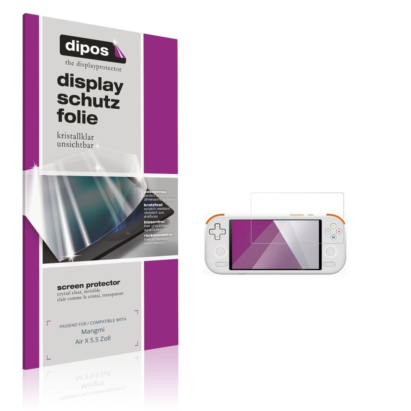 Klare Displayschutzfolie von dipos passend für Mangmi Air X 5.5 Zoll, präziser Zuschnitt und blasenfrei montiert