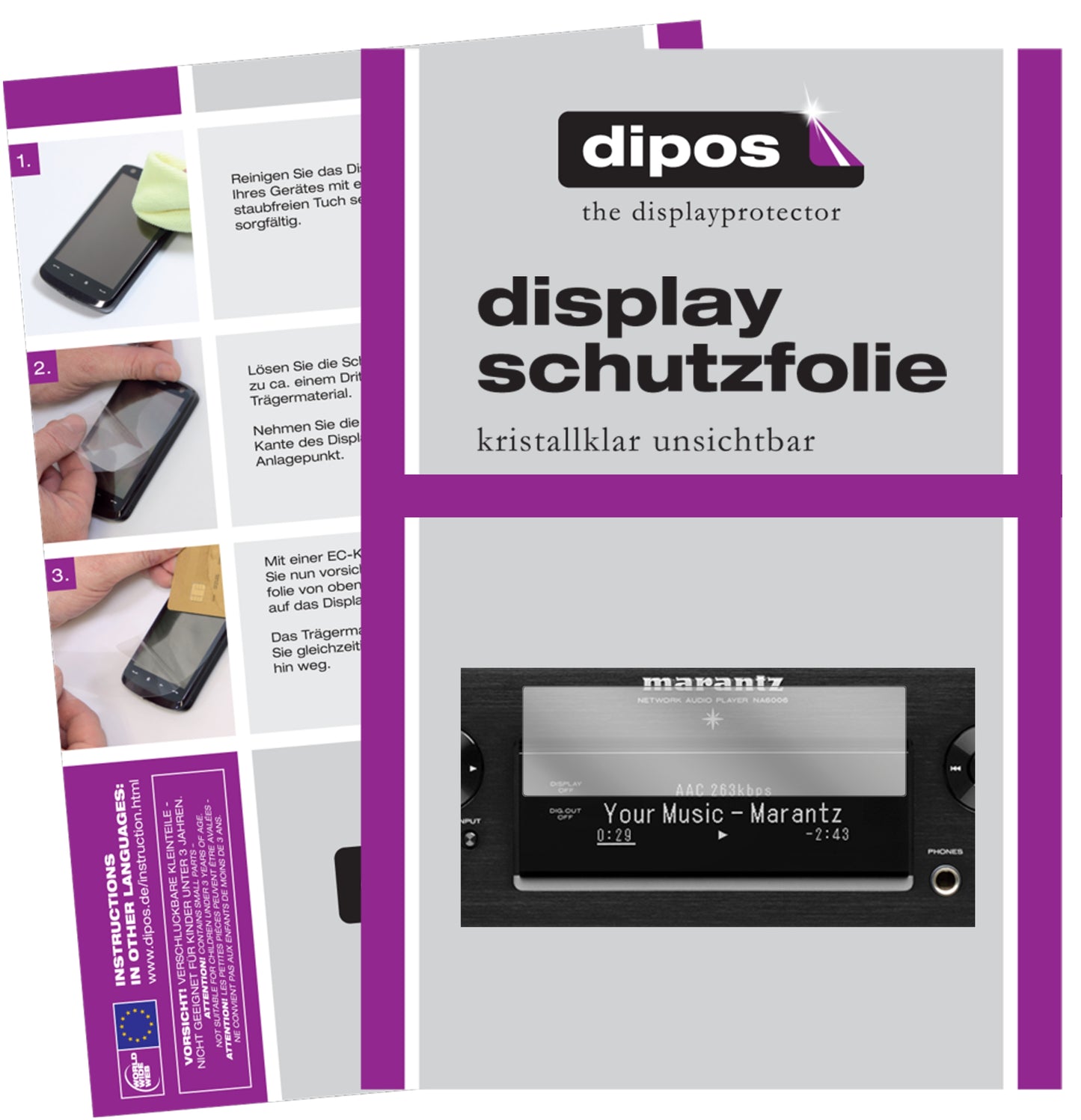 Klare Displayschutzfolie von dipos passend für Marantz NA 6006, präziser Zuschnitt und blasenfrei montiert
