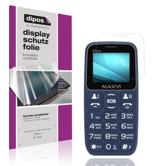 Klare Displayschutzfolie von dipos passend für Maxvi B110ds, präziser Zuschnitt und blasenfrei montiert