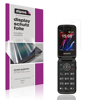 Klare Displayschutzfolie von dipos passend für Maxvi E15, präziser Zuschnitt und blasenfrei montiert