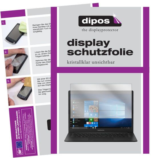 Klare Displayschutzfolie von dipos passend für Medion Akoya E4254 Notebook, präziser Zuschnitt und blasenfrei montiert