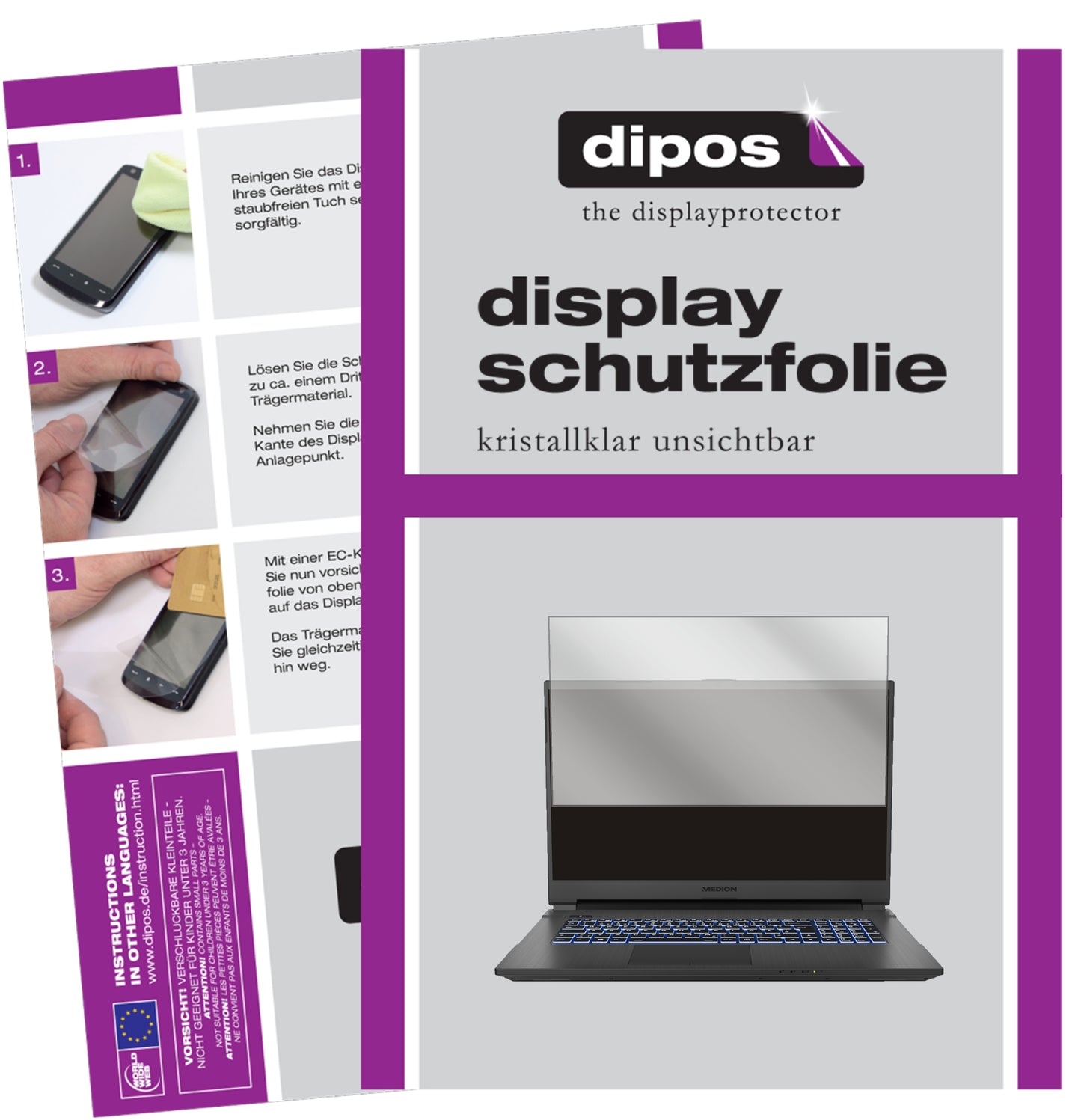 Klare Displayschutzfolie von dipos passend für Medion Erazer Guardian X10, präziser Zuschnitt und blasenfrei montiert