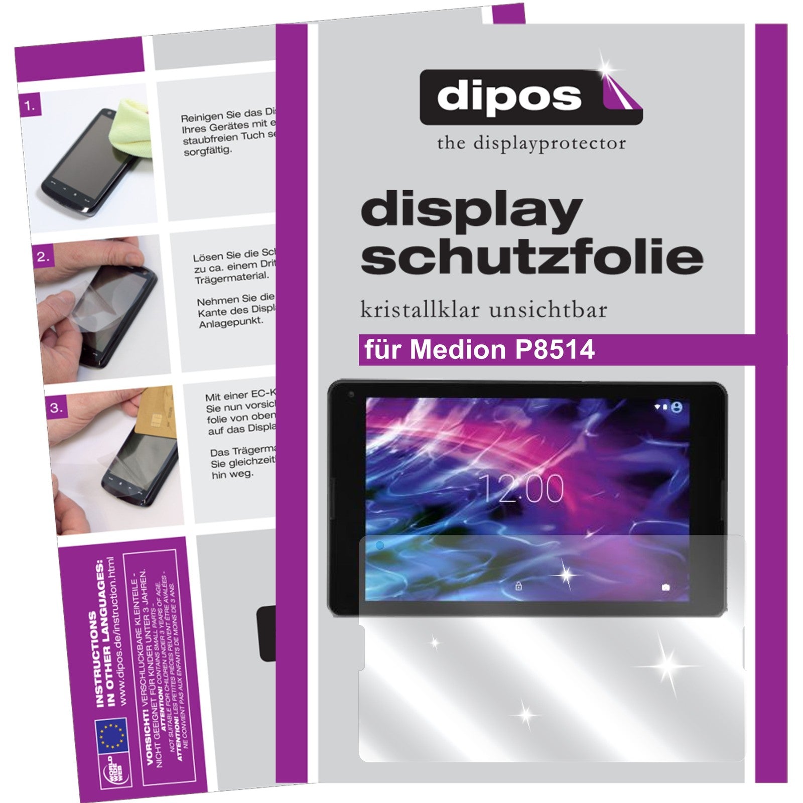 Klare Displayschutzfolie von dipos passend für Medion P8514, präziser Zuschnitt und blasenfrei montiert