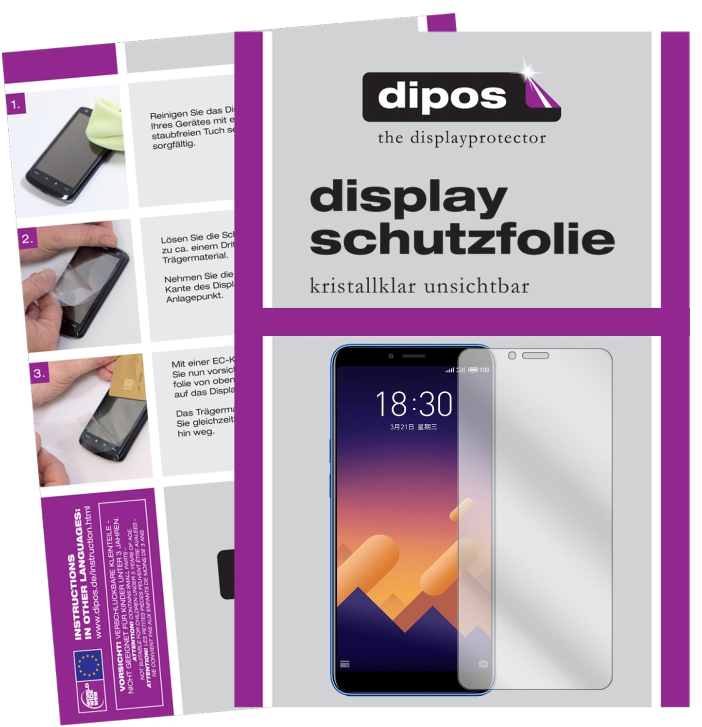 Klare Displayschutzfolie von dipos passend für Meizu E3, präziser Zuschnitt und blasenfrei montiert