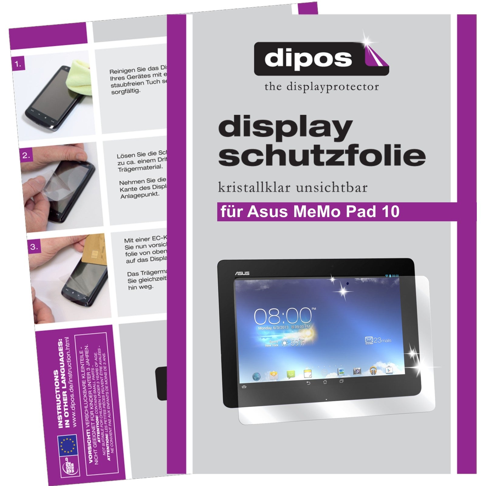 Klare Displayschutzfolie von dipos passend für MeMo Pad 10 Asus, präziser Zuschnitt und blasenfrei montiert