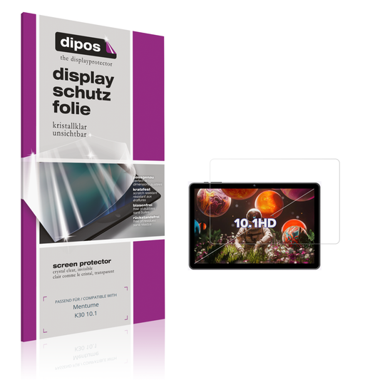 Klare Displayschutzfolie von dipos passend für Mentume K30 10.1, präziser Zuschnitt und blasenfrei montiert