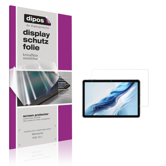 Klare Displayschutzfolie von dipos passend für Mentume K50 10.1, präziser Zuschnitt und blasenfrei montiert