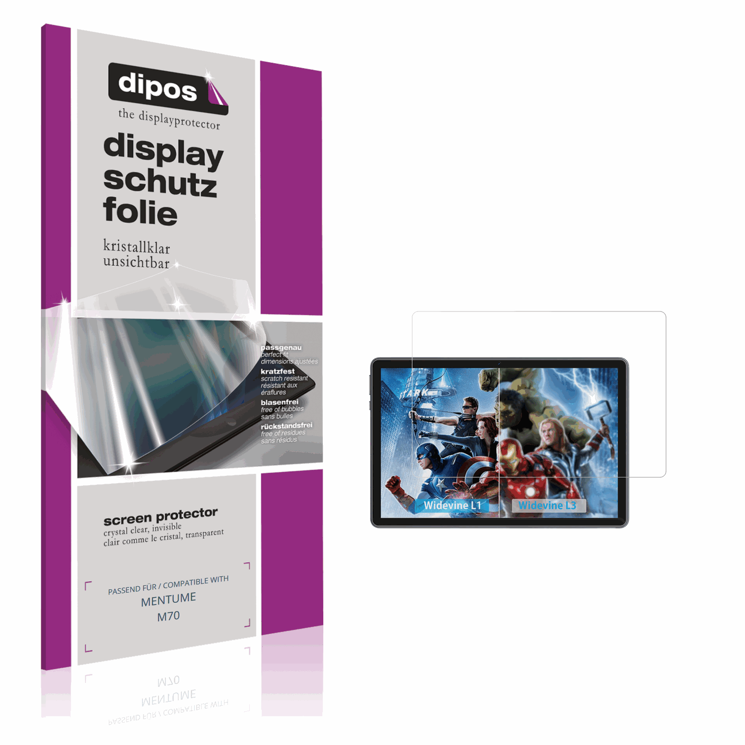 Klare Displayschutzfolie von dipos passend für MENTUME M70, präziser Zuschnitt und blasenfrei montiert