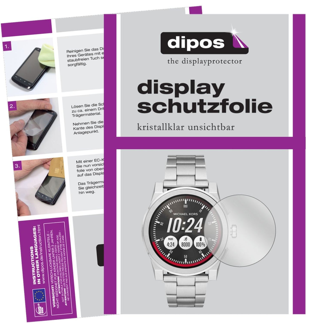 Klare Displayschutzfolie von dipos passend für Michael Kors Grayson, präziser Zuschnitt und blasenfrei montiert