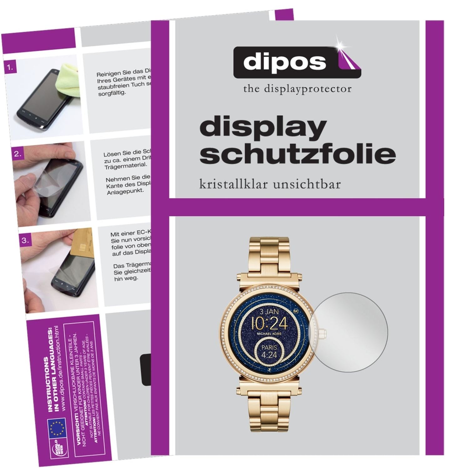 Klare Displayschutzfolie von dipos passend für Michael Kors Sofie, präziser Zuschnitt und blasenfrei montiert