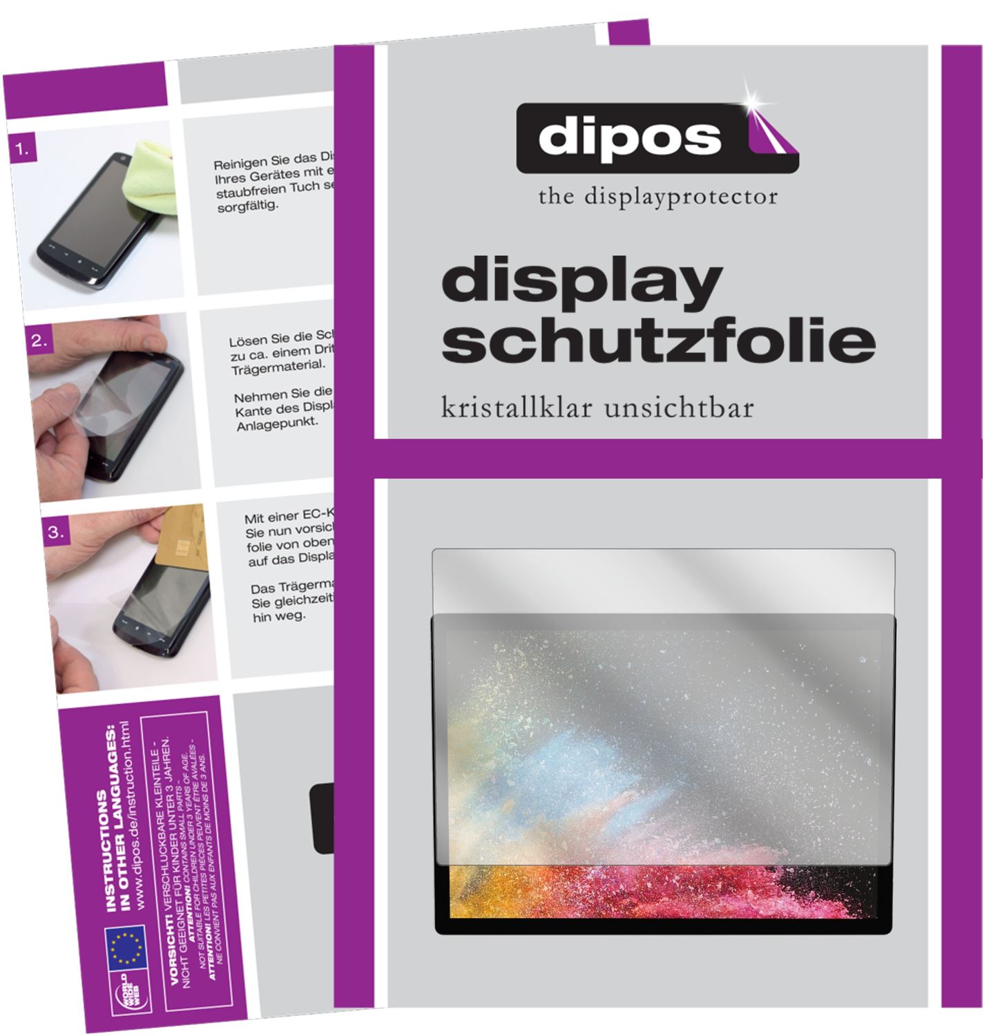 Klare Displayschutzfolie von dipos passend für Microsoft Surface Book 3 13.5 Zoll, präziser Zuschnitt und blasenfrei montiert