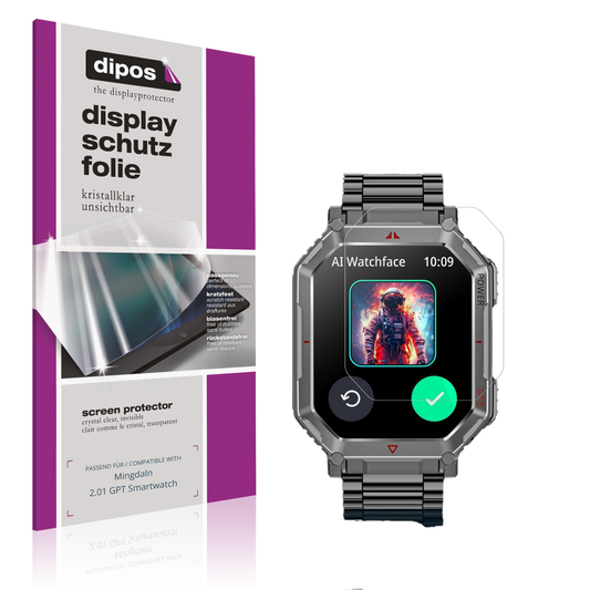 Klare Displayschutzfolie von dipos passend für Mingdaln 2.01 GPT Smartwatch, präziser Zuschnitt und blasenfrei montiert