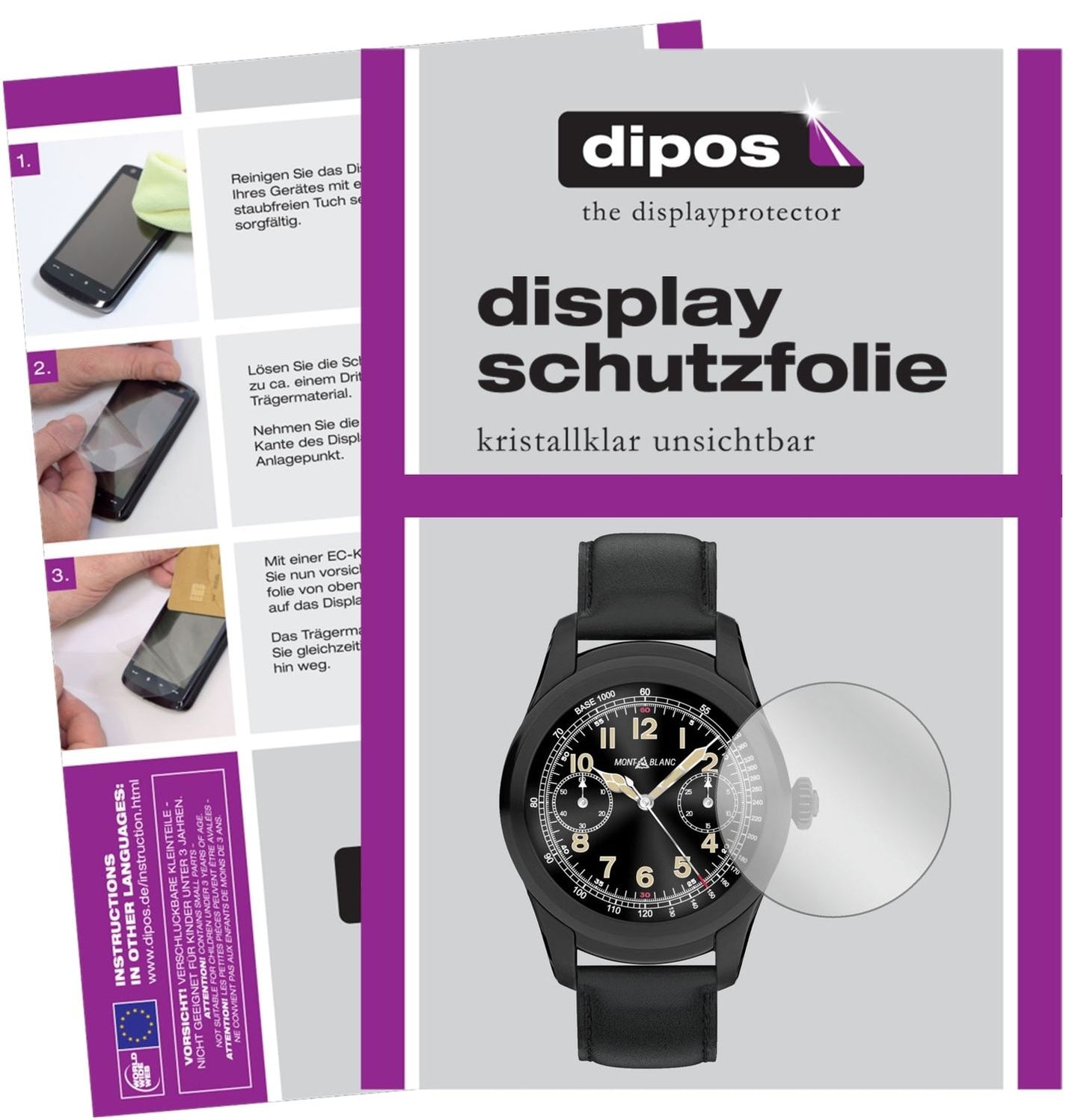 Klare Displayschutzfolie von dipos passend für Montblanc Summit, präziser Zuschnitt und blasenfrei montiert