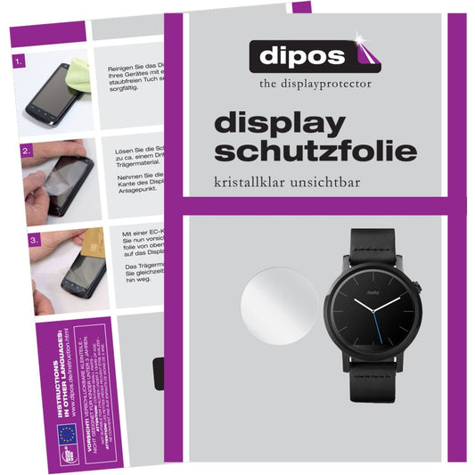 Klare Displayschutzfolie von dipos passend für Moto 360 42mm (2. Gen.) Motorola, präziser Zuschnitt und blasenfrei montiert