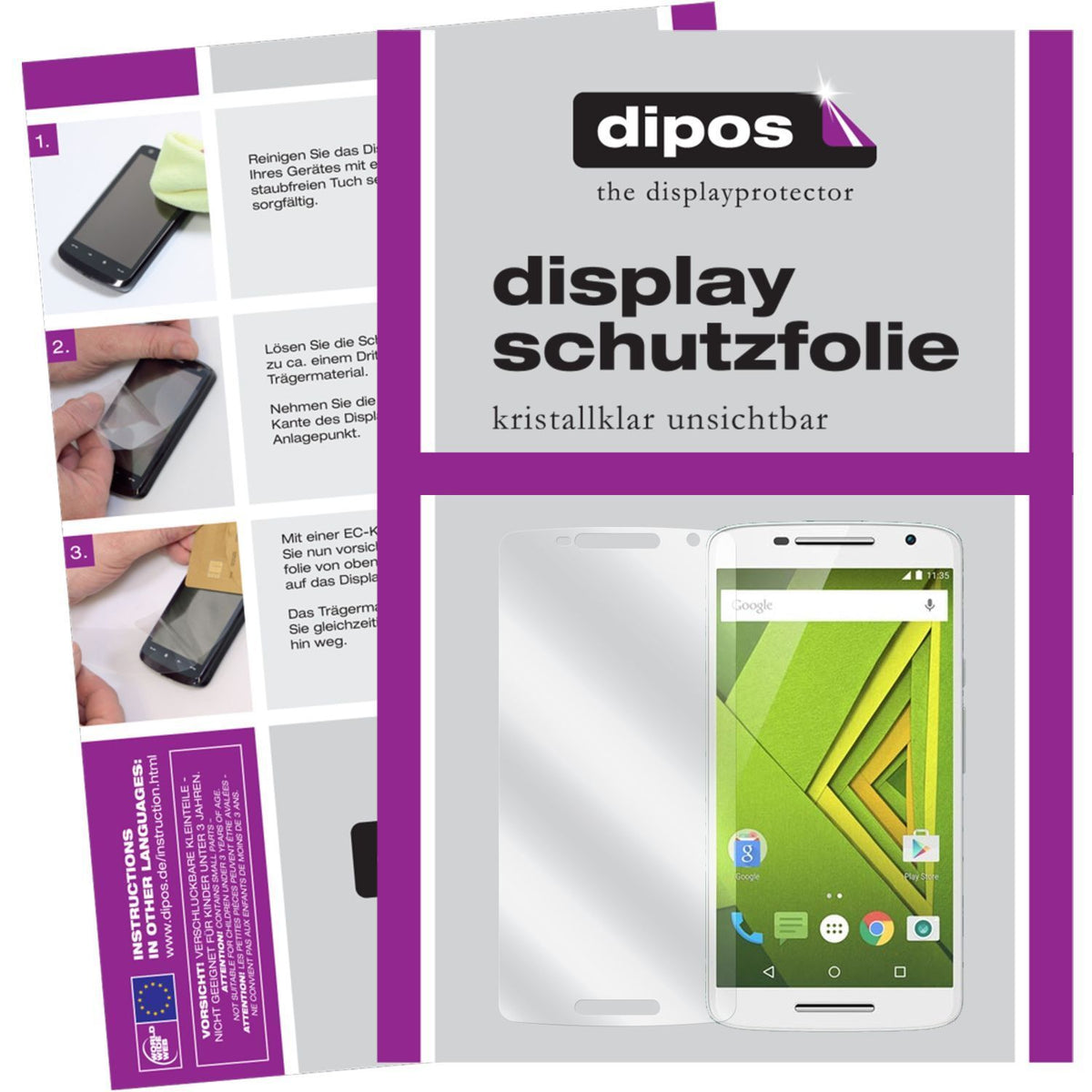 Klare Displayschutzfolie von dipos passend für Moto X Play Motorola, präziser Zuschnitt und blasenfrei montiert