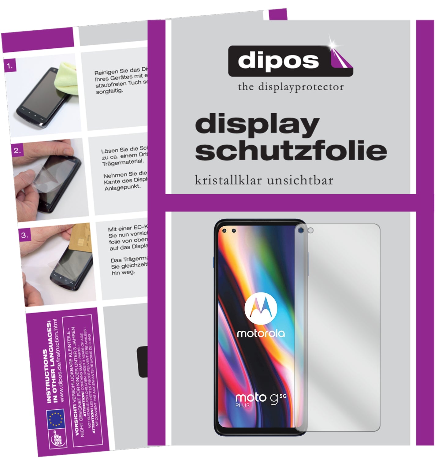 Klare Displayschutzfolie von dipos passend für Motorola Moto G 5G Plus, präziser Zuschnitt und blasenfrei montiert