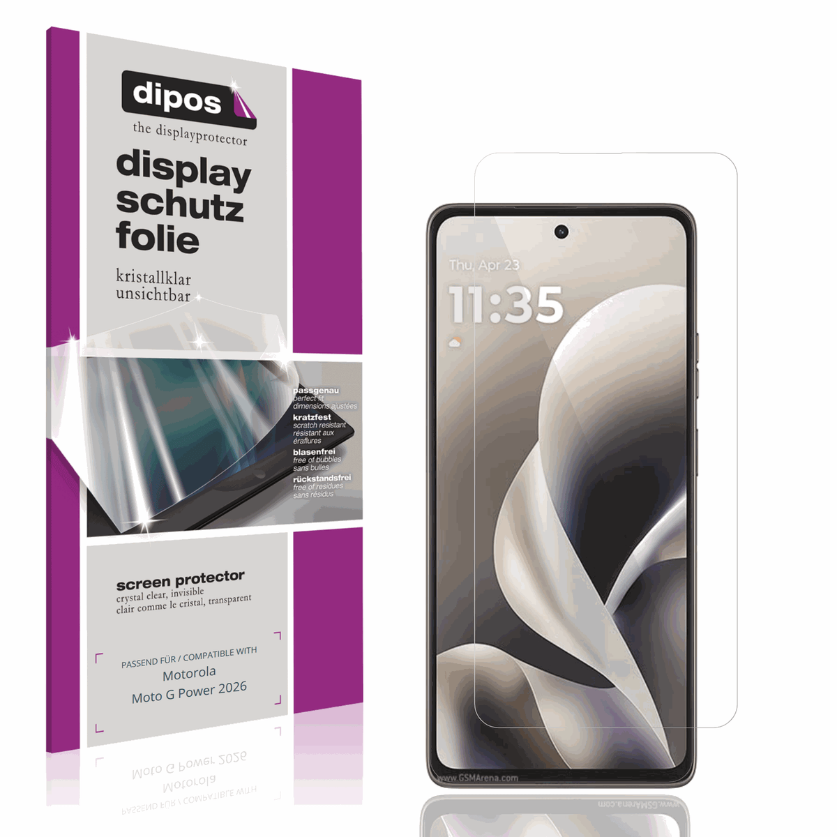 Klare Displayschutzfolie von dipos passend f�r Motorola Moto G Power 2026, pr�ziser Zuschnitt und blasenfrei montiert