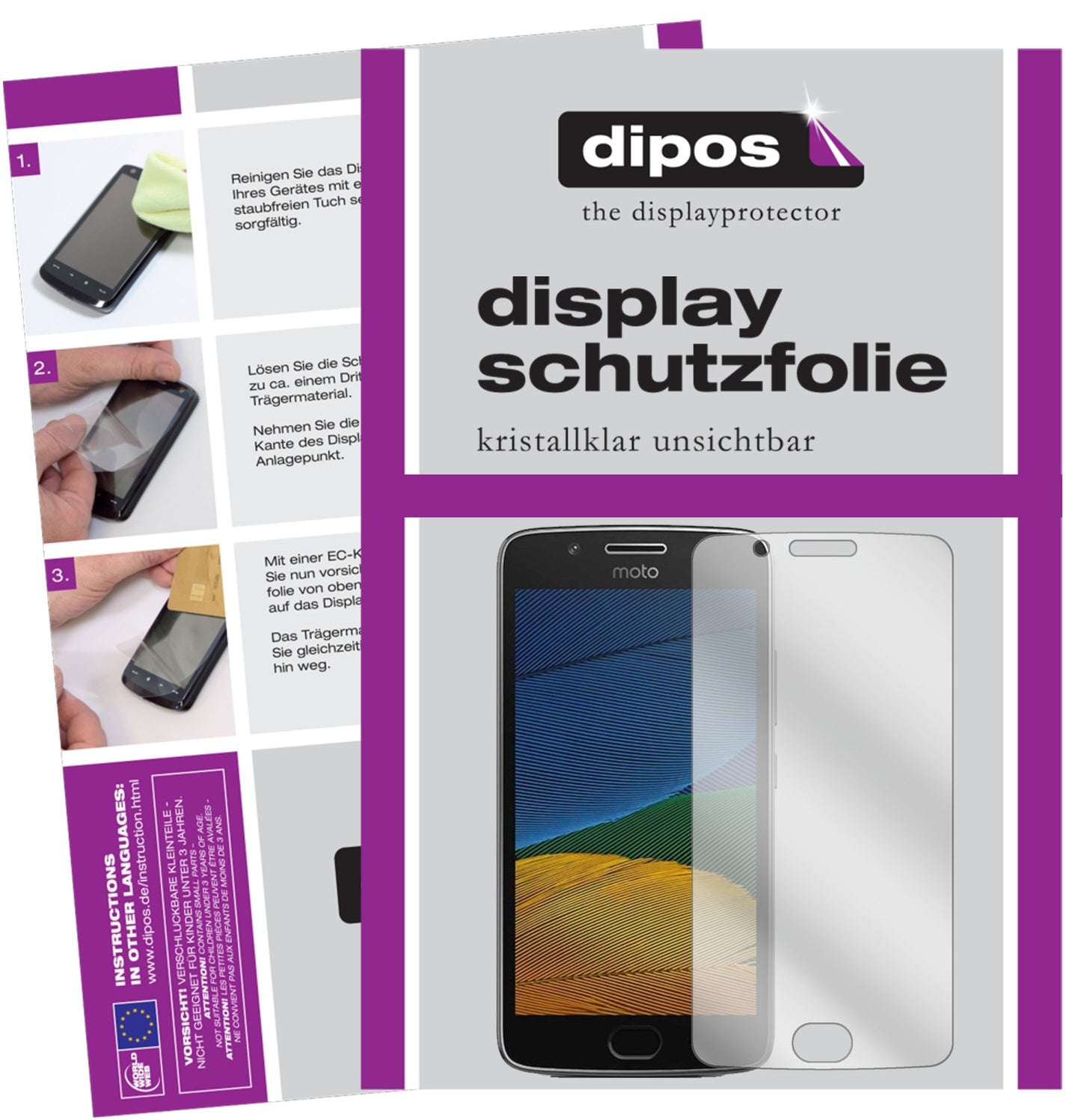 Klare Displayschutzfolie von dipos passend für Motorola Moto G5 Plus, präziser Zuschnitt und blasenfrei montiert