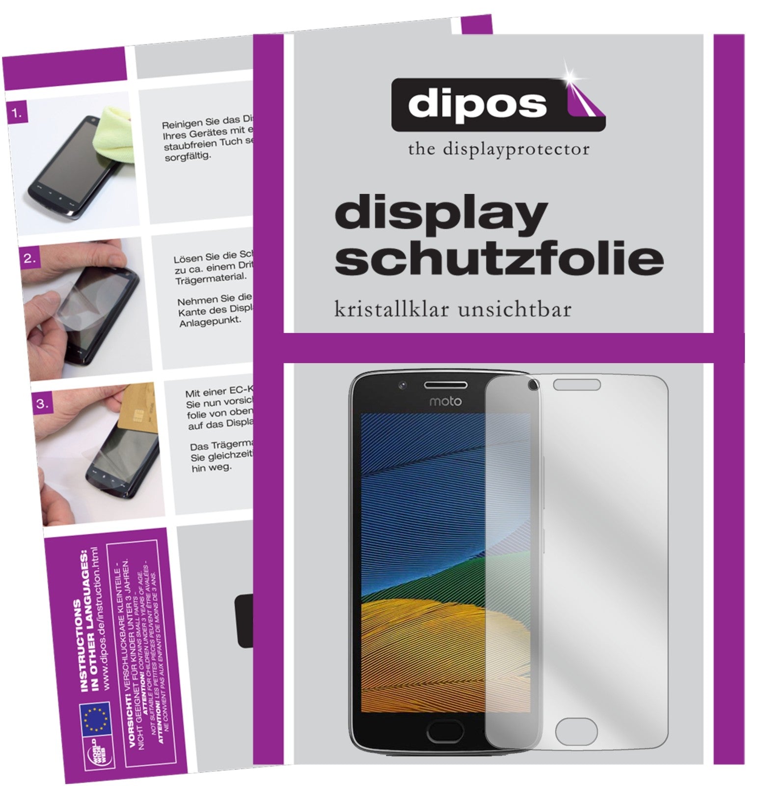 Klare Displayschutzfolie von dipos passend für Motorola Moto G5 Plus, präziser Zuschnitt und blasenfrei montiert