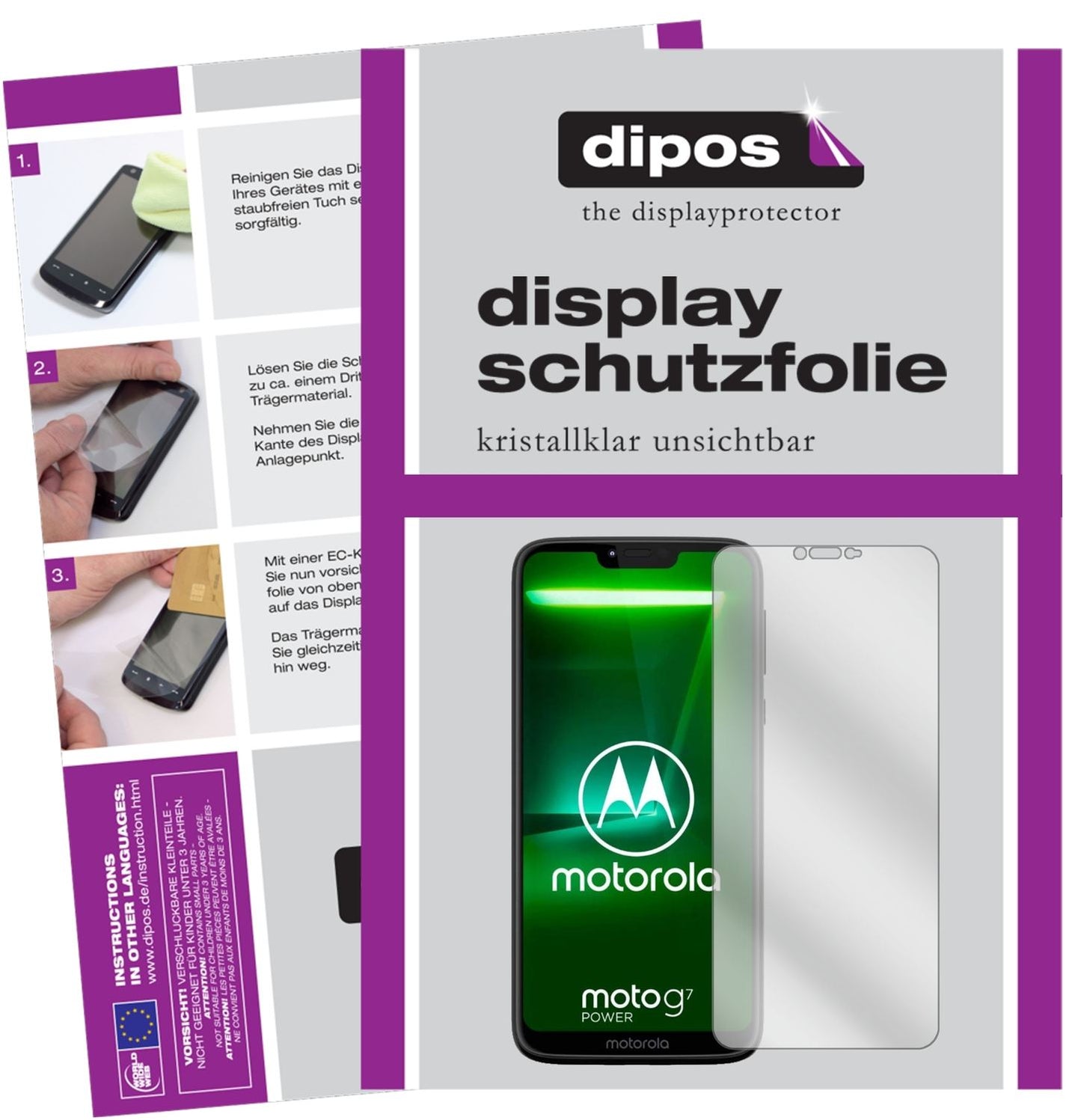 Klare Displayschutzfolie von dipos passend für Motorola Moto G7 Power, präziser Zuschnitt und blasenfrei montiert