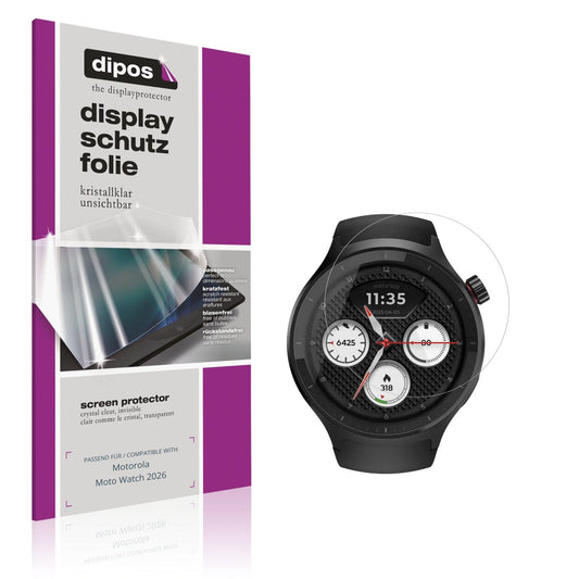 Klare Displayschutzfolie von dipos passend für Motorola Moto Watch 2026, präziser Zuschnitt und blasenfrei montiert