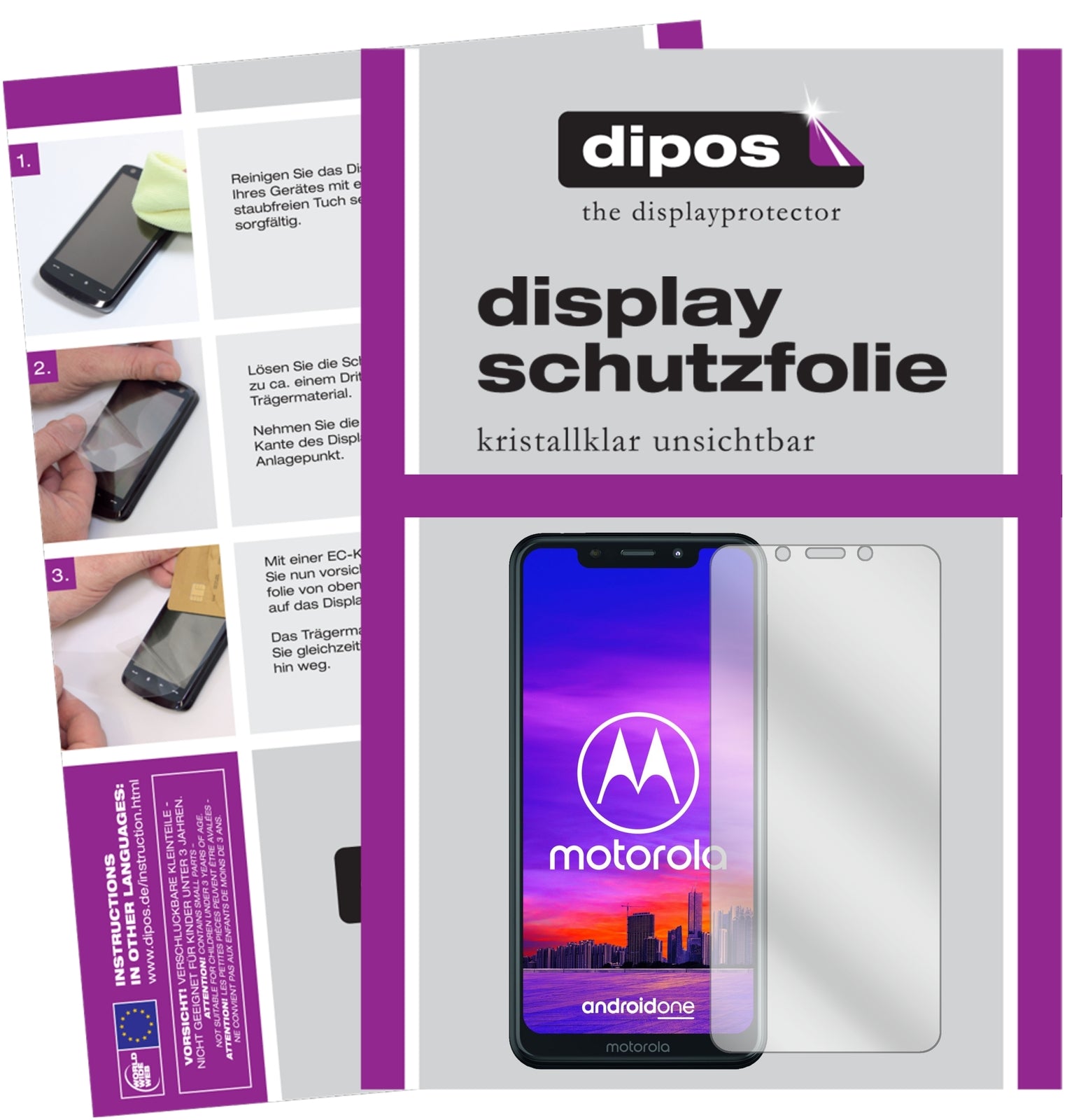 Klare Displayschutzfolie von dipos passend für Motorola P30 Play, präziser Zuschnitt und blasenfrei montiert
