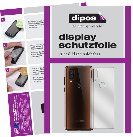 Klare Displayschutzfolie von dipos passend für Motorola One Vision Rückseite, präziser Zuschnitt und blasenfrei montiert