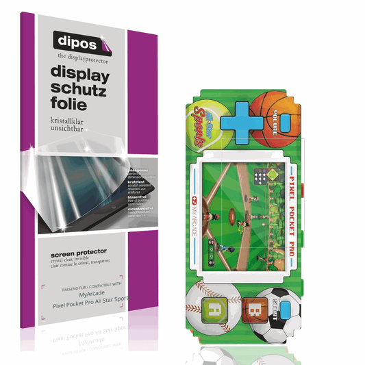 Klare Displayschutzfolie von dipos passend für MyArcade Pixel Pocket Pro All Star Sports, präziser Zuschnitt und blasenfrei montiert
