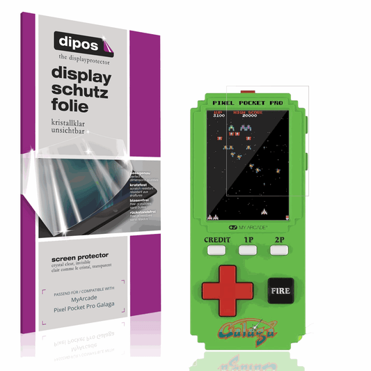 Klare Displayschutzfolie von dipos passend für MyArcade Pixel Pocket Pro Galaga, präziser Zuschnitt und blasenfrei montiert
